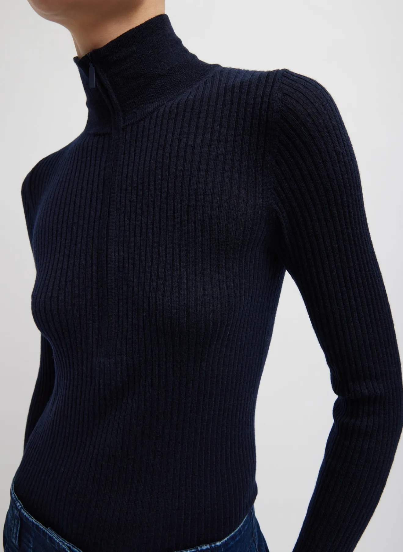 New Feather Weight Ribbed Turtleneck Zip Up Sweater Knitwear & Sweatshirts | Tops