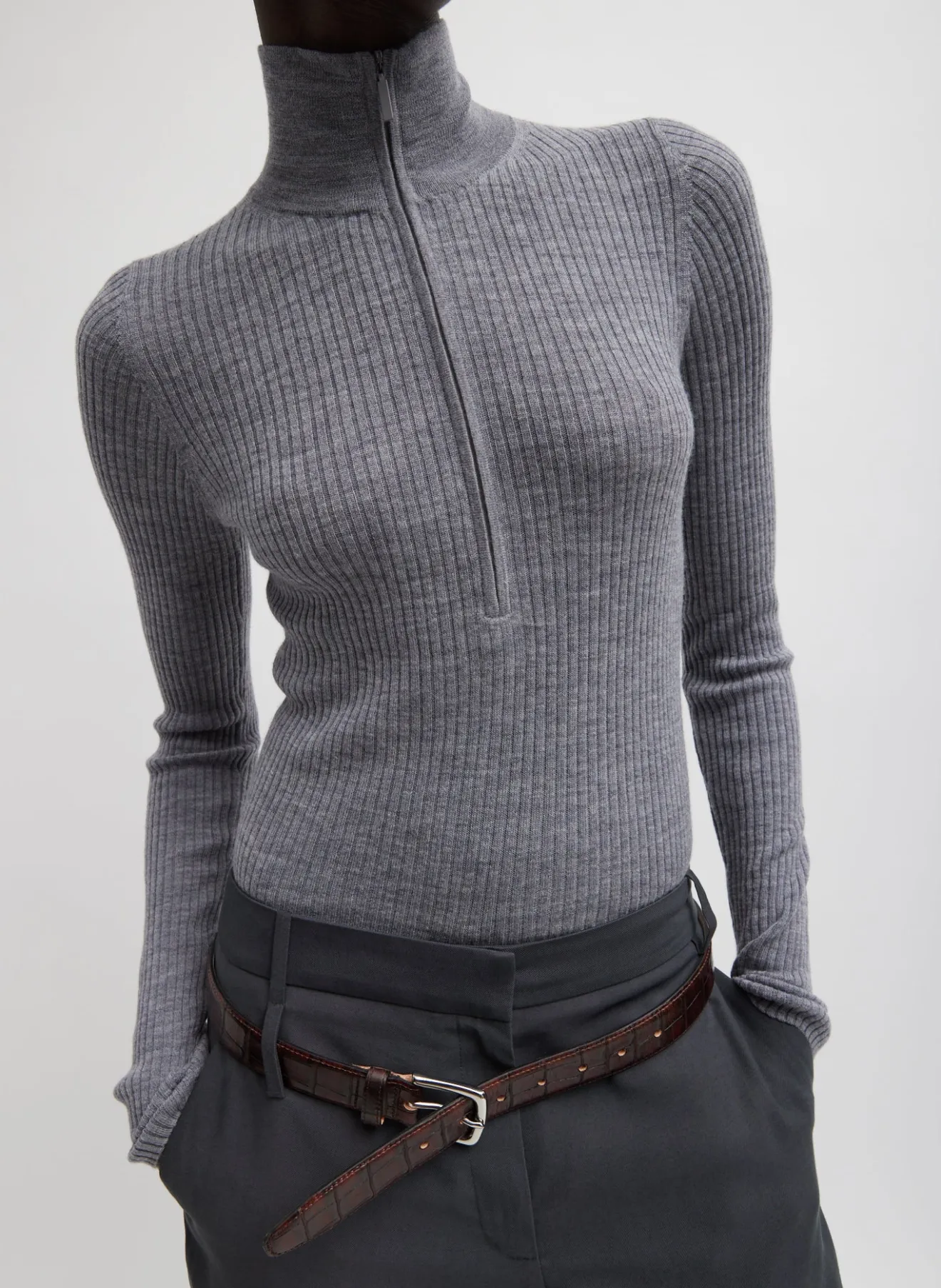 Clearance Feather Weight Ribbed Turtleneck Zip Up Sweater Knitwear & Sweatshirts | Tops