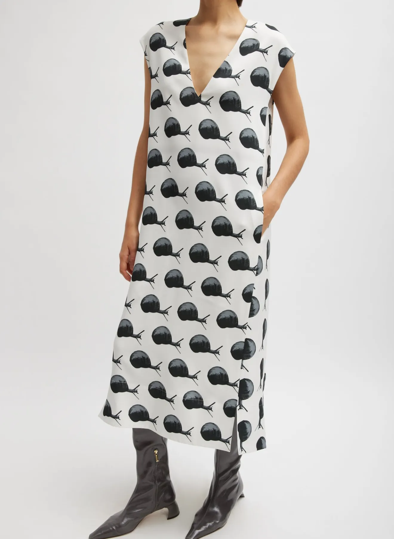 Flash Sale Gary Print On Stretch Crepe V-Neck Easy Dress Dresses