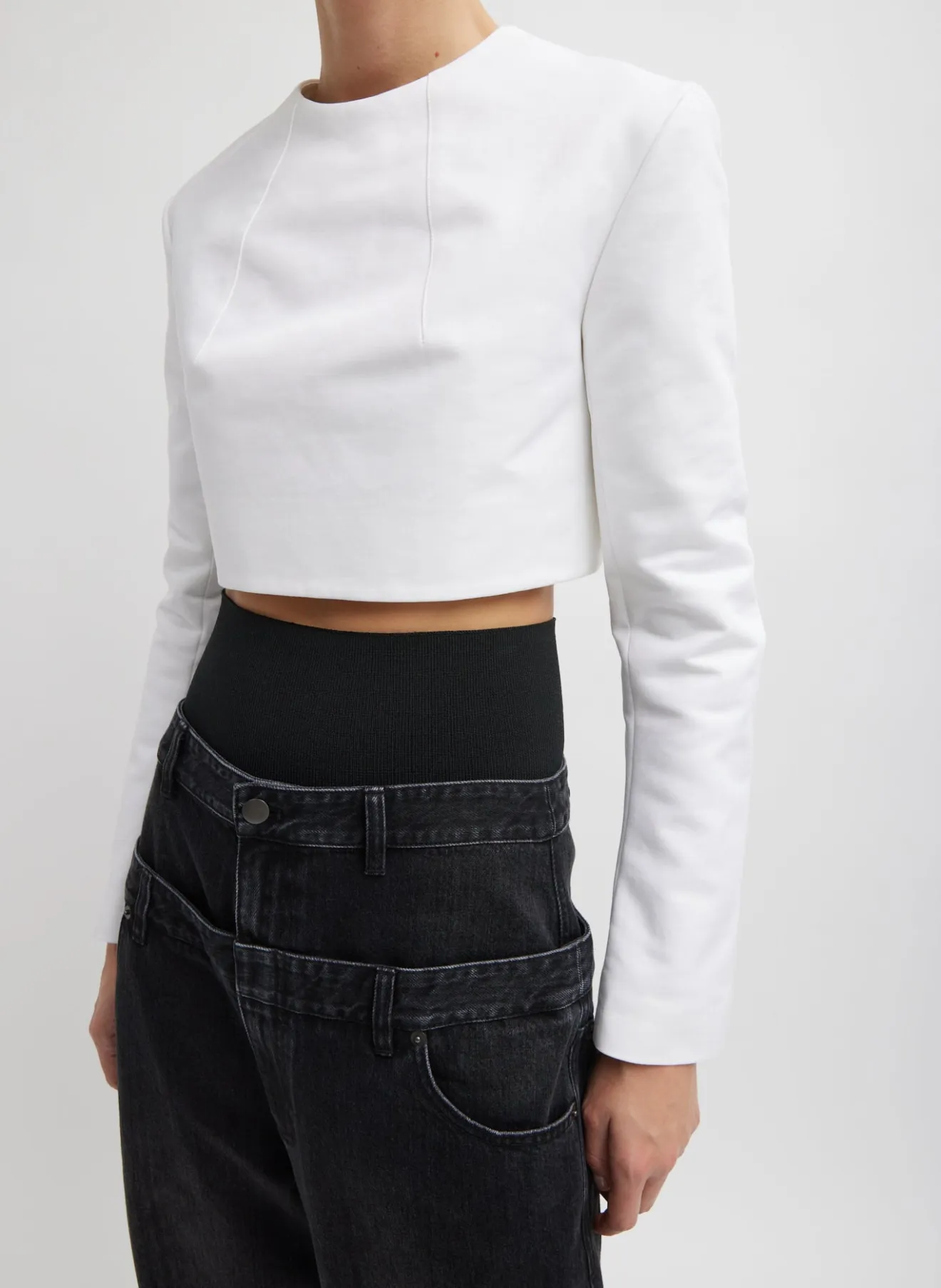 Cheap Sculpted Cotton Cropped Long Sleeve Top Tops